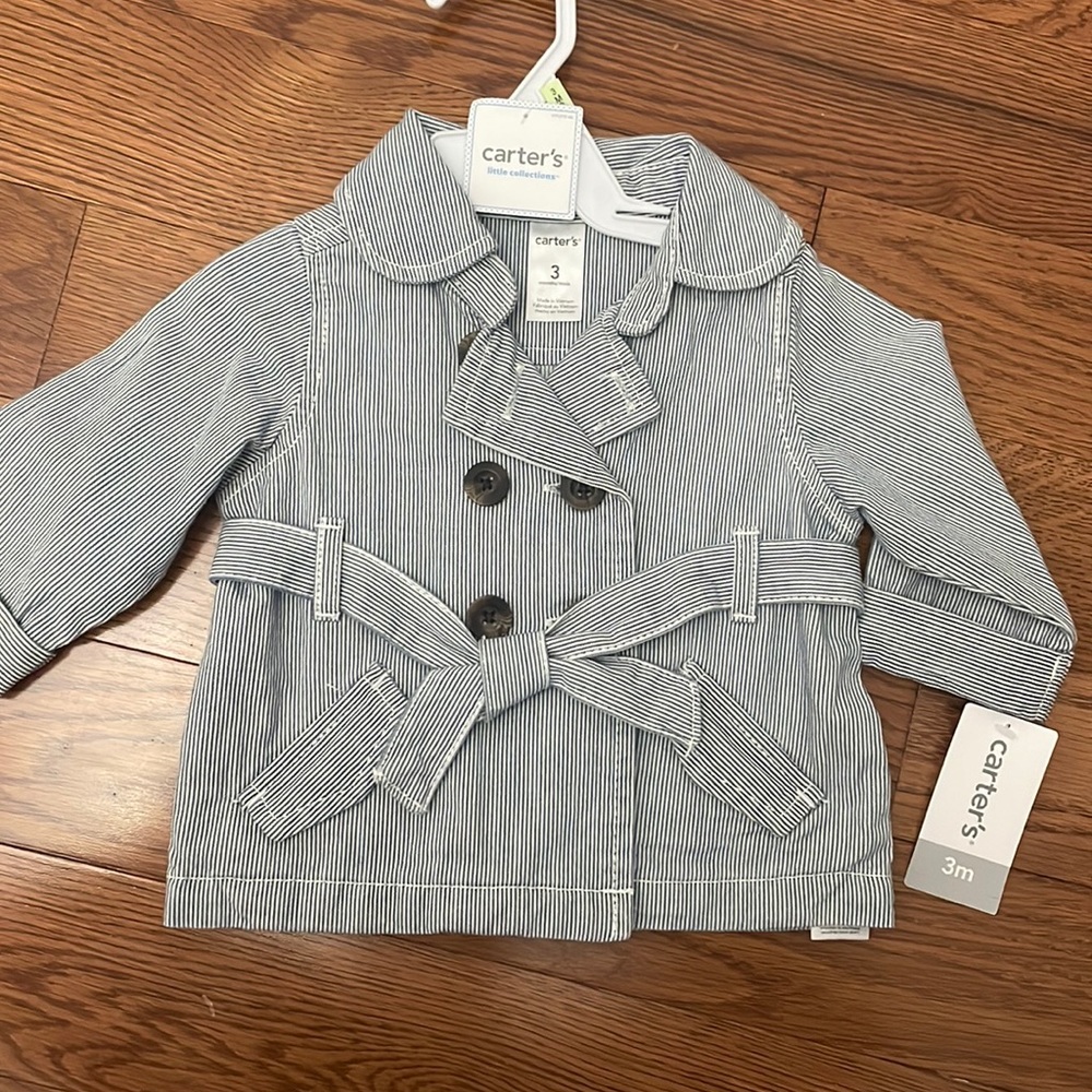 Carters blue and white striped pea coat 3 months